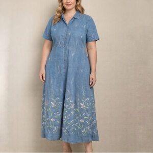 Vintage Villager Sport Denim Floral Maxi Dress
